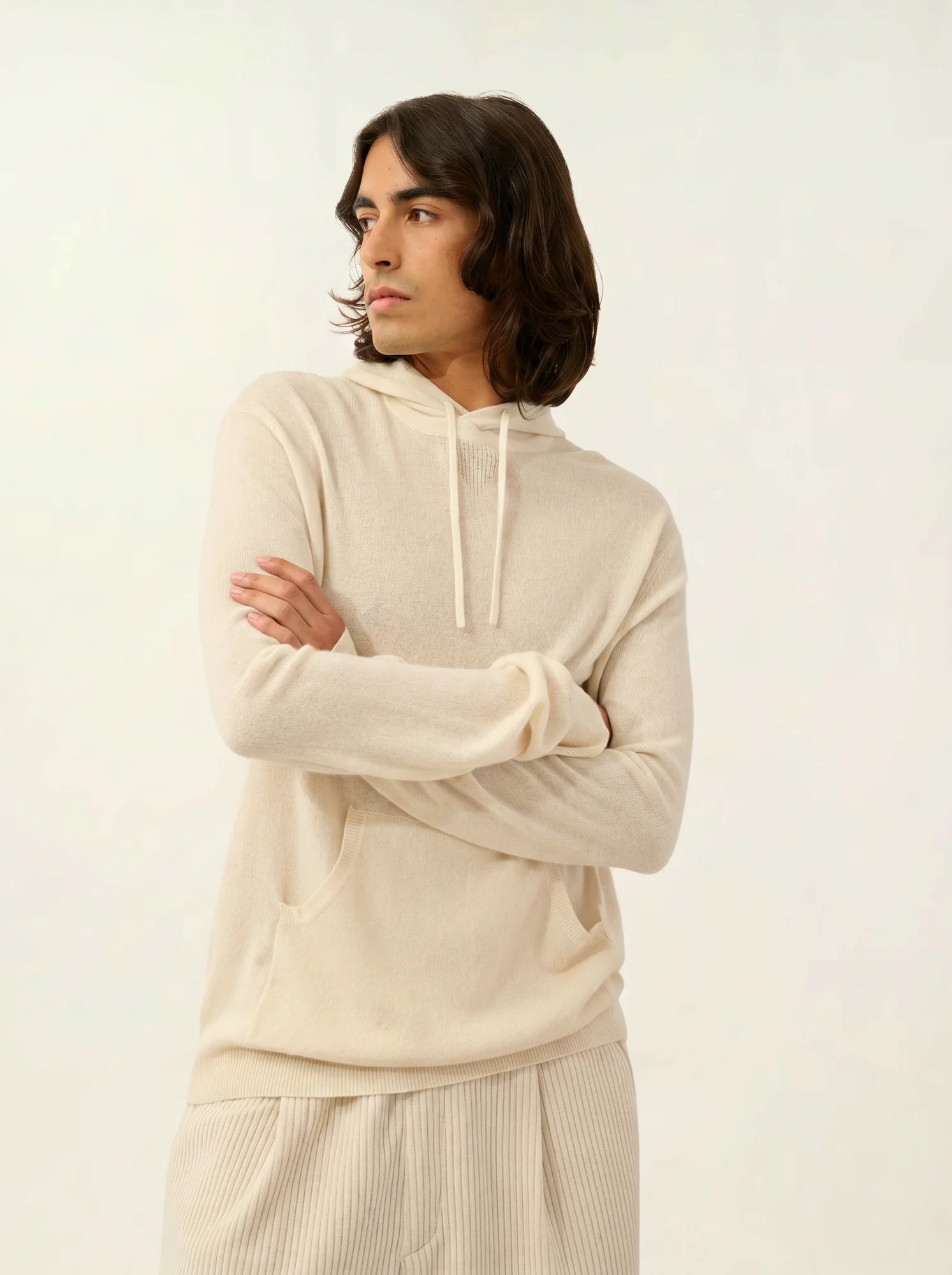 CASPER pull capuche poche kangourou ivoire