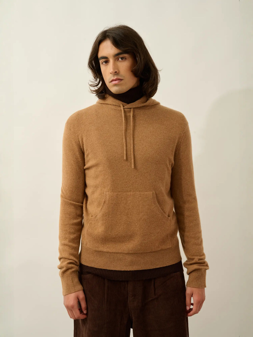 CASPER pull capuche poche kangourou noisette
