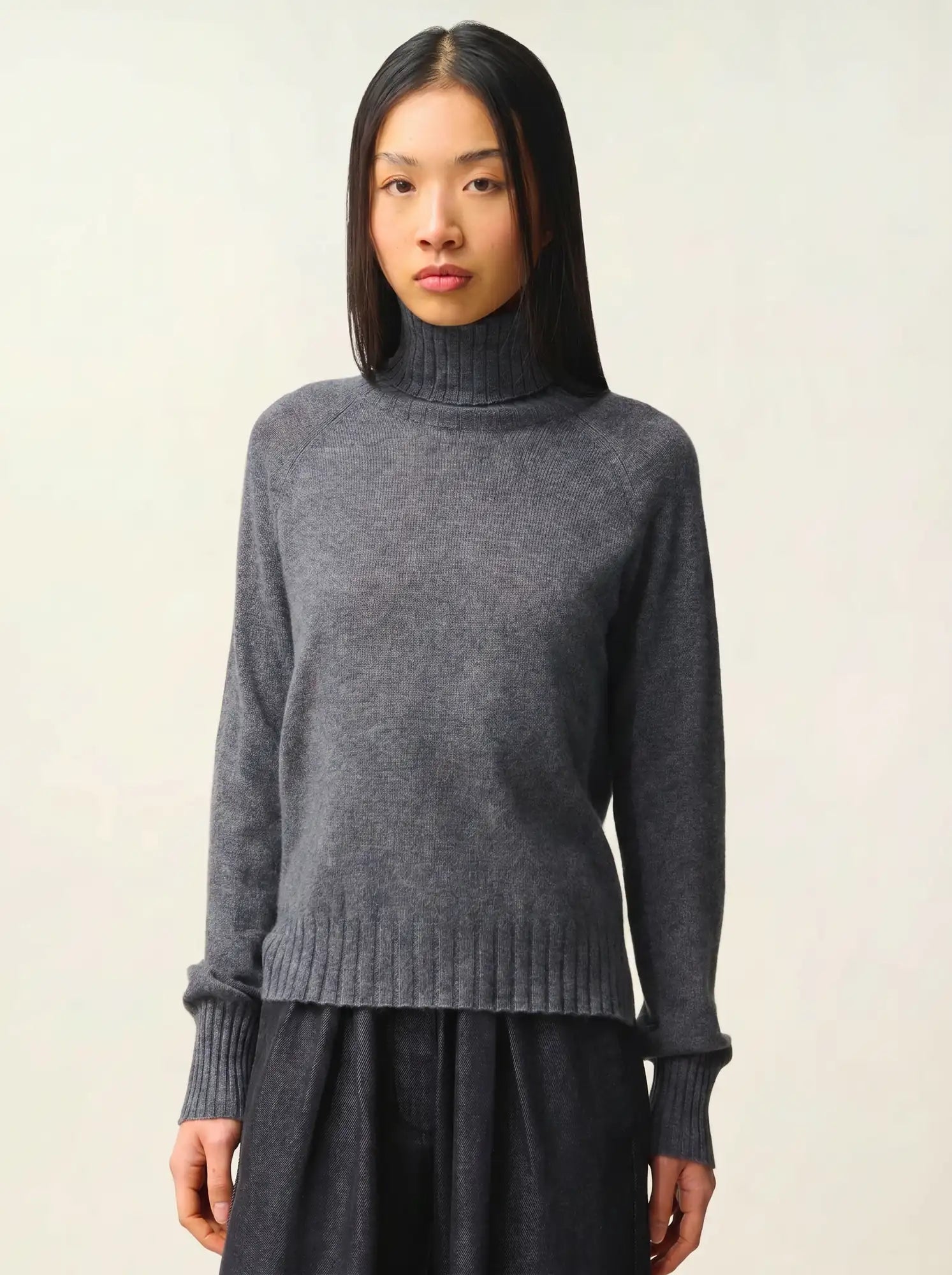 CASSY pull col roulé anthracite chiné