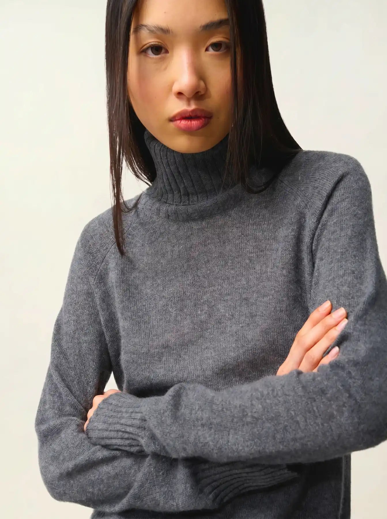 CASSY pull col roulé anthracite chiné