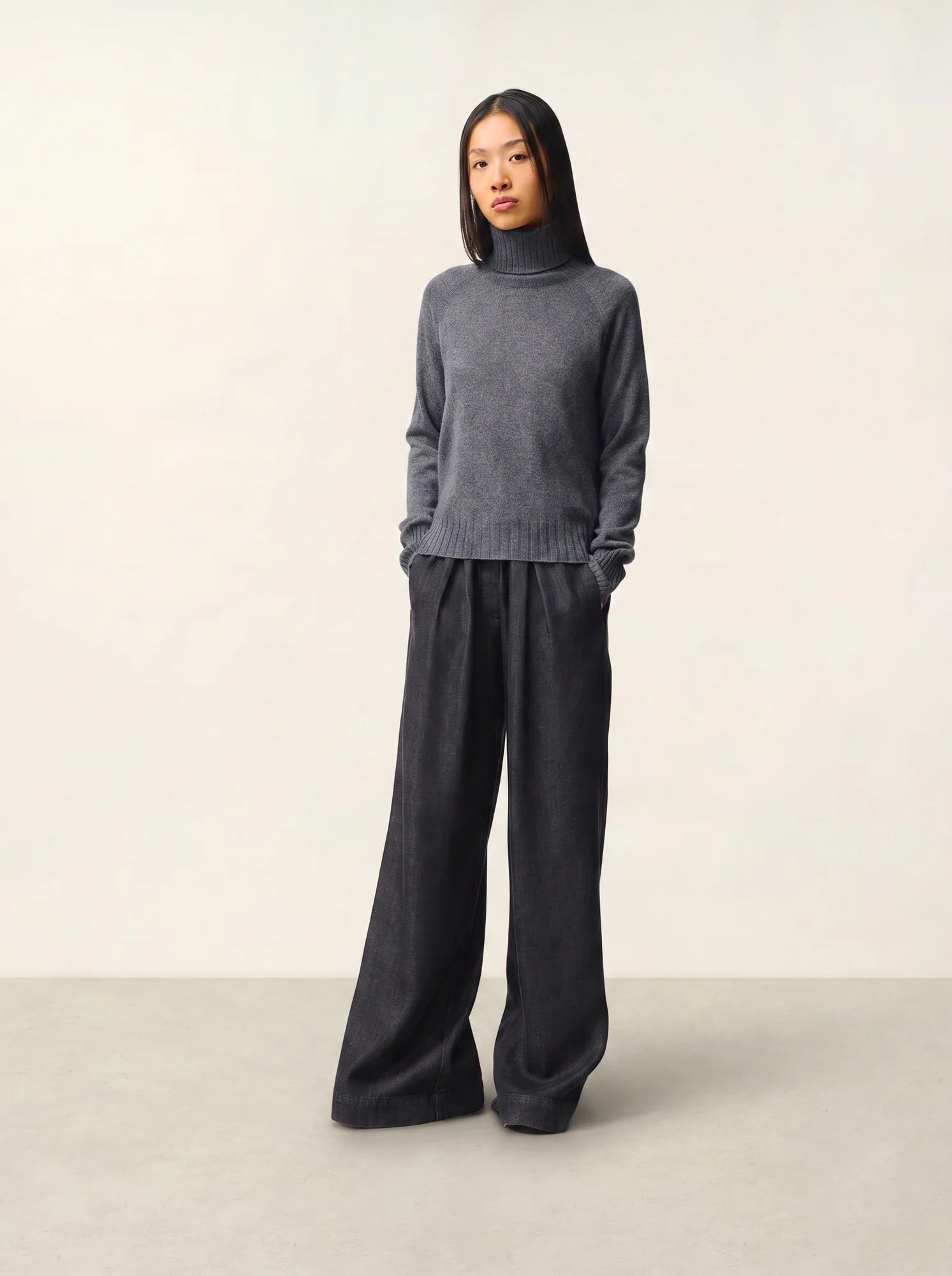 CASSY pull col roulé anthracite chiné