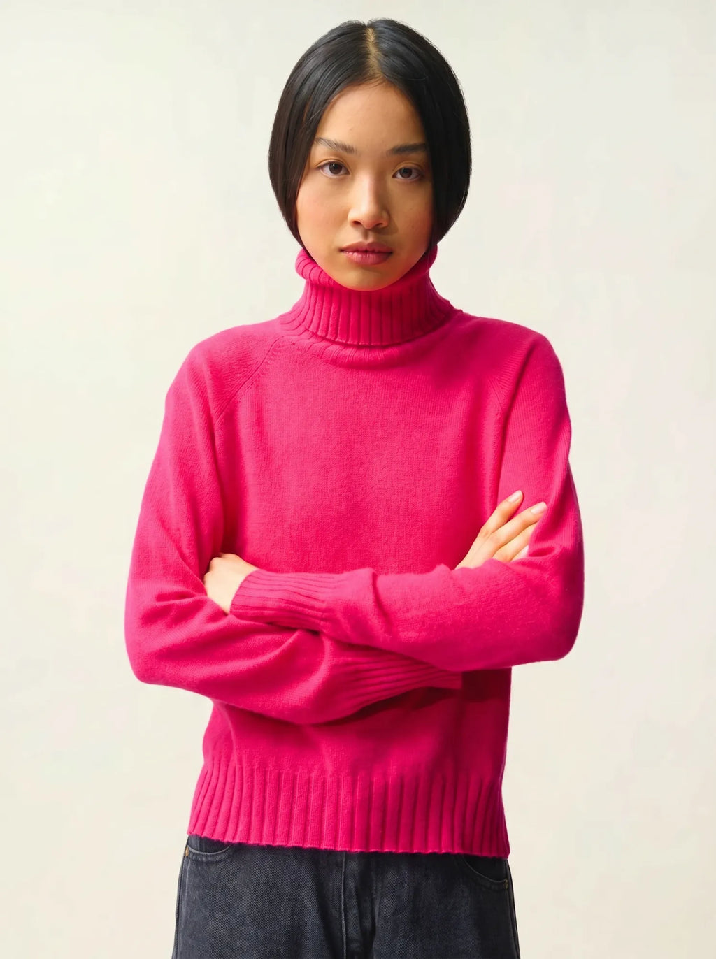 CASSY pull col roulé fuchsia