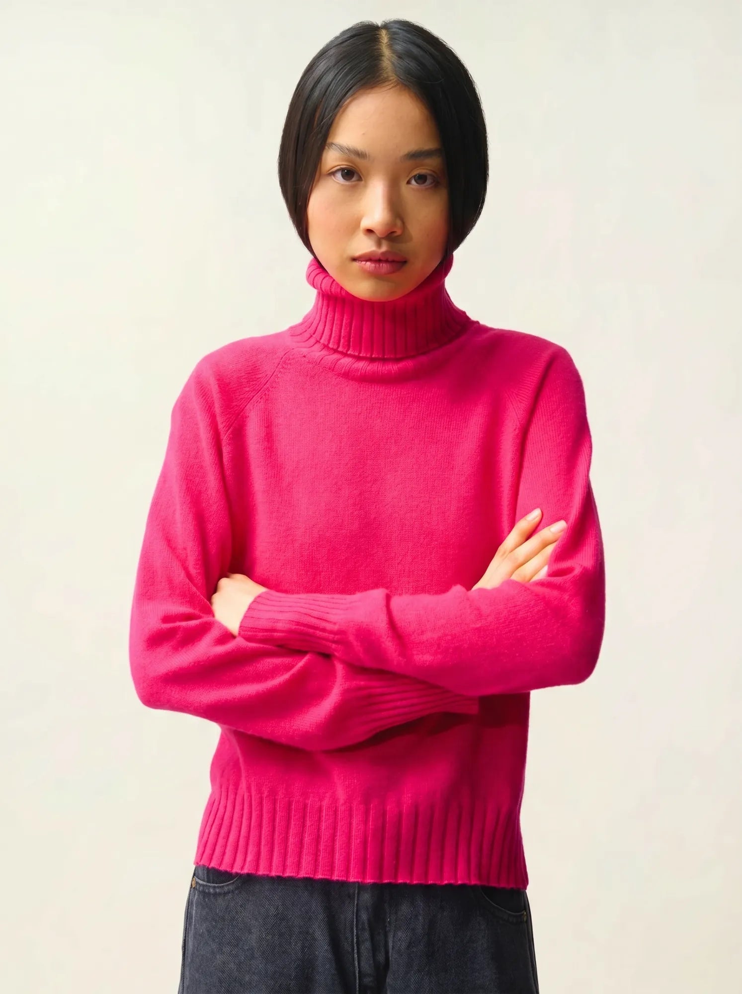 CASSY pull col roulé fuchsia