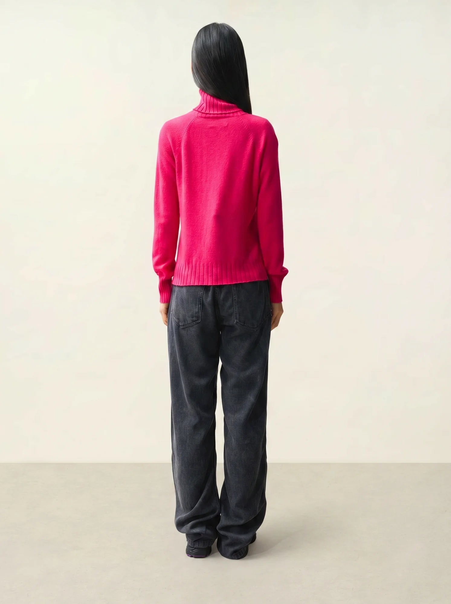 CASSY pull col roulé fuchsia
