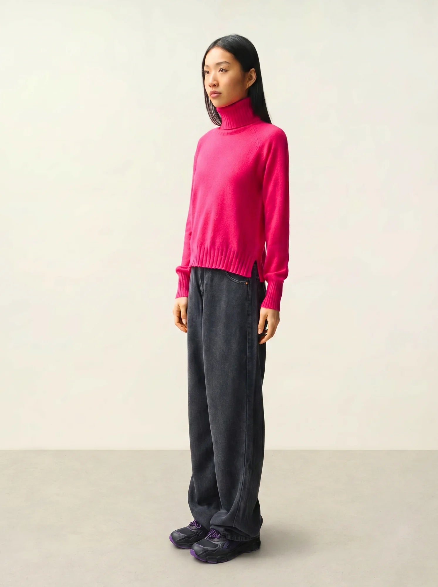 CASSY pull col roulé fuchsia