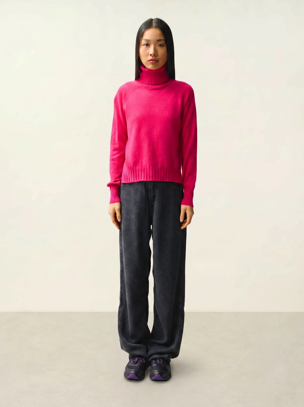 CASSY pull col roulé fuchsia