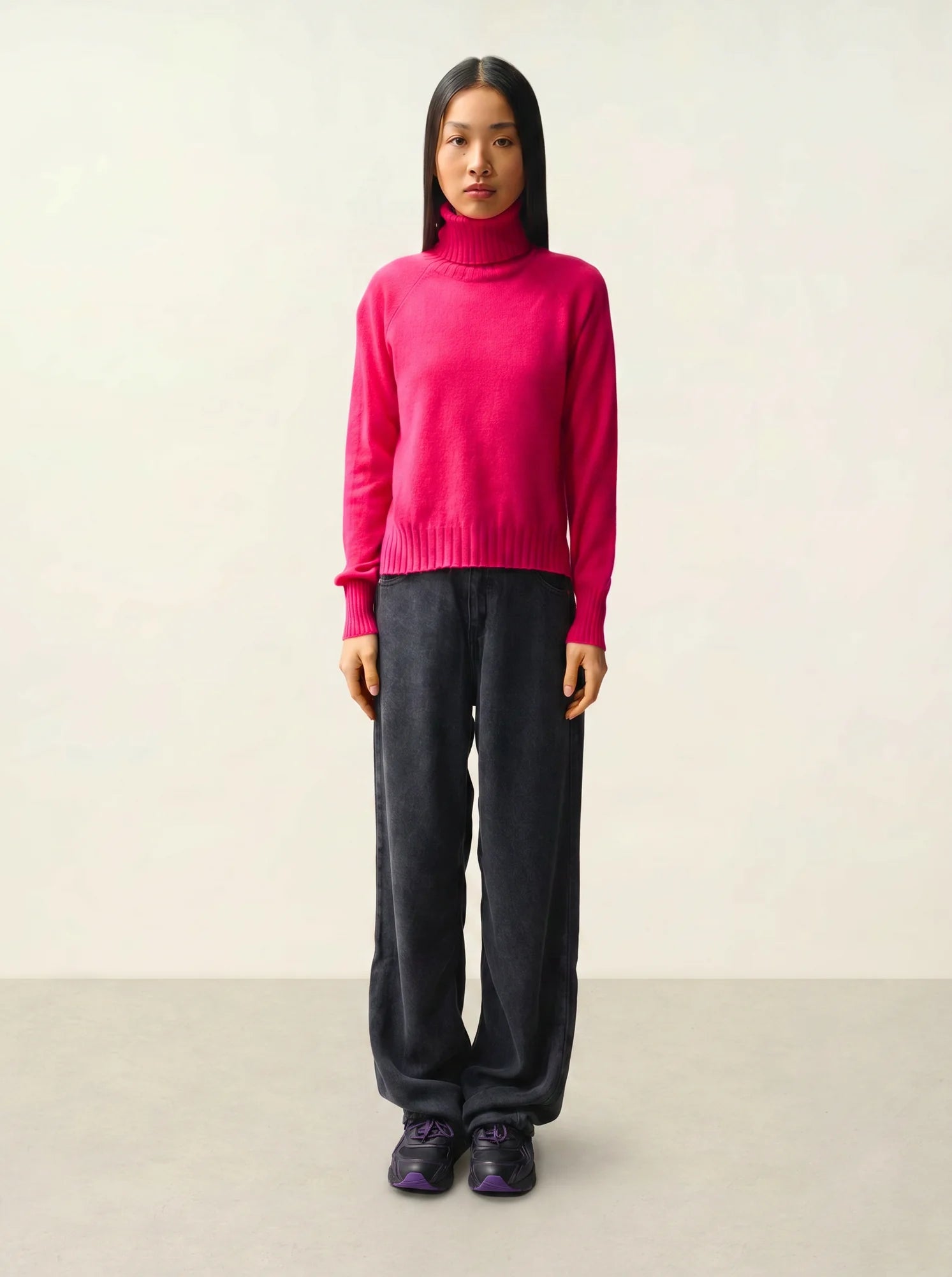 CASSY pull col roulé fuchsia