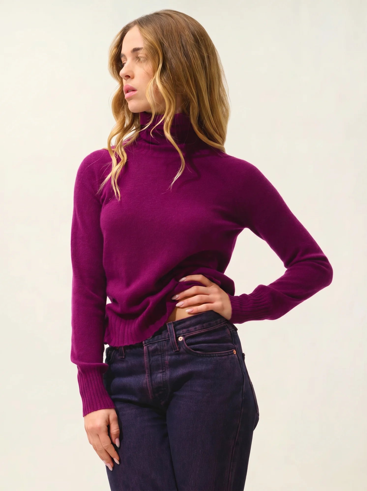 CASSY pull col roulé prune