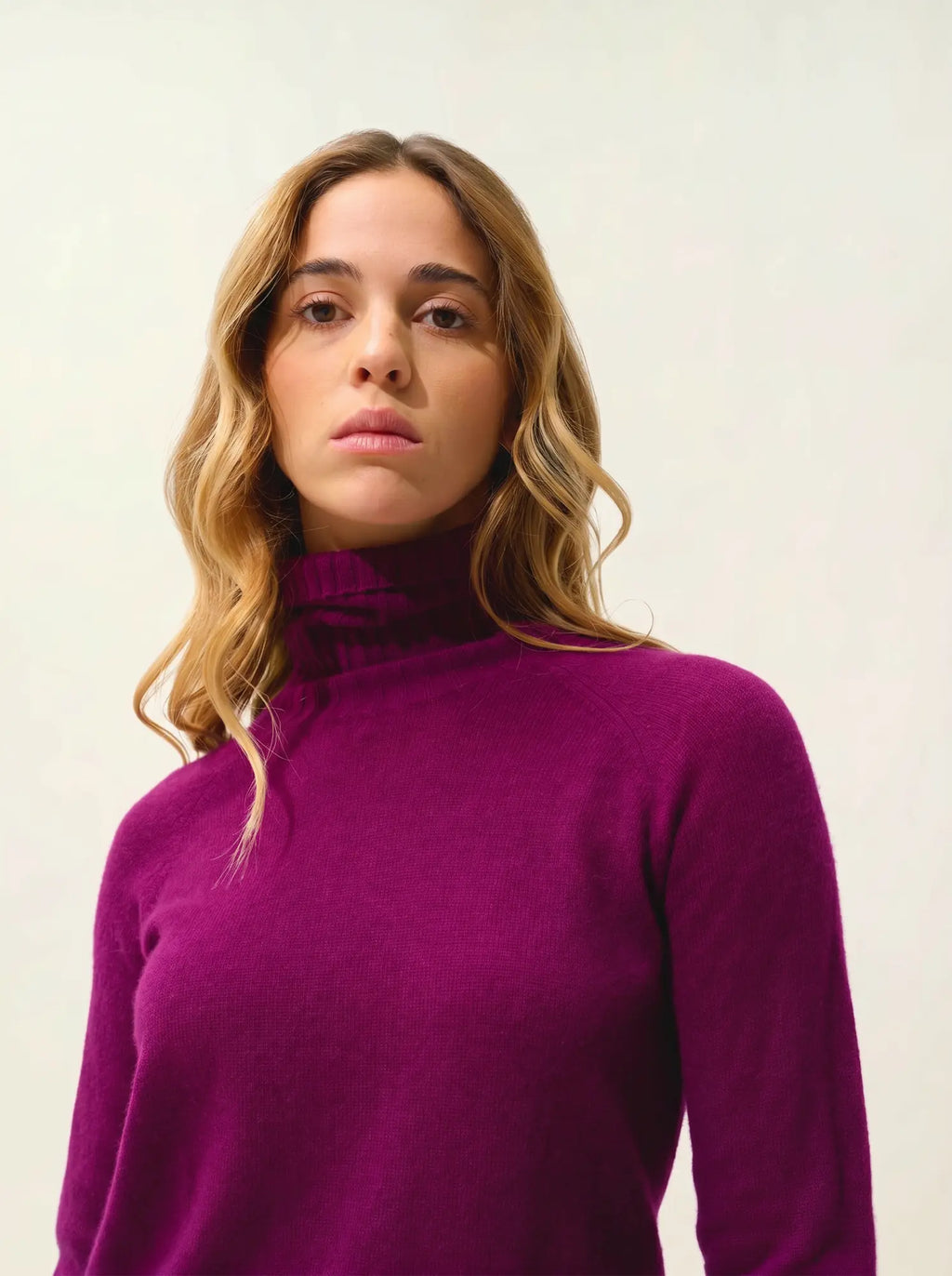 CASSY pull col roulé prune