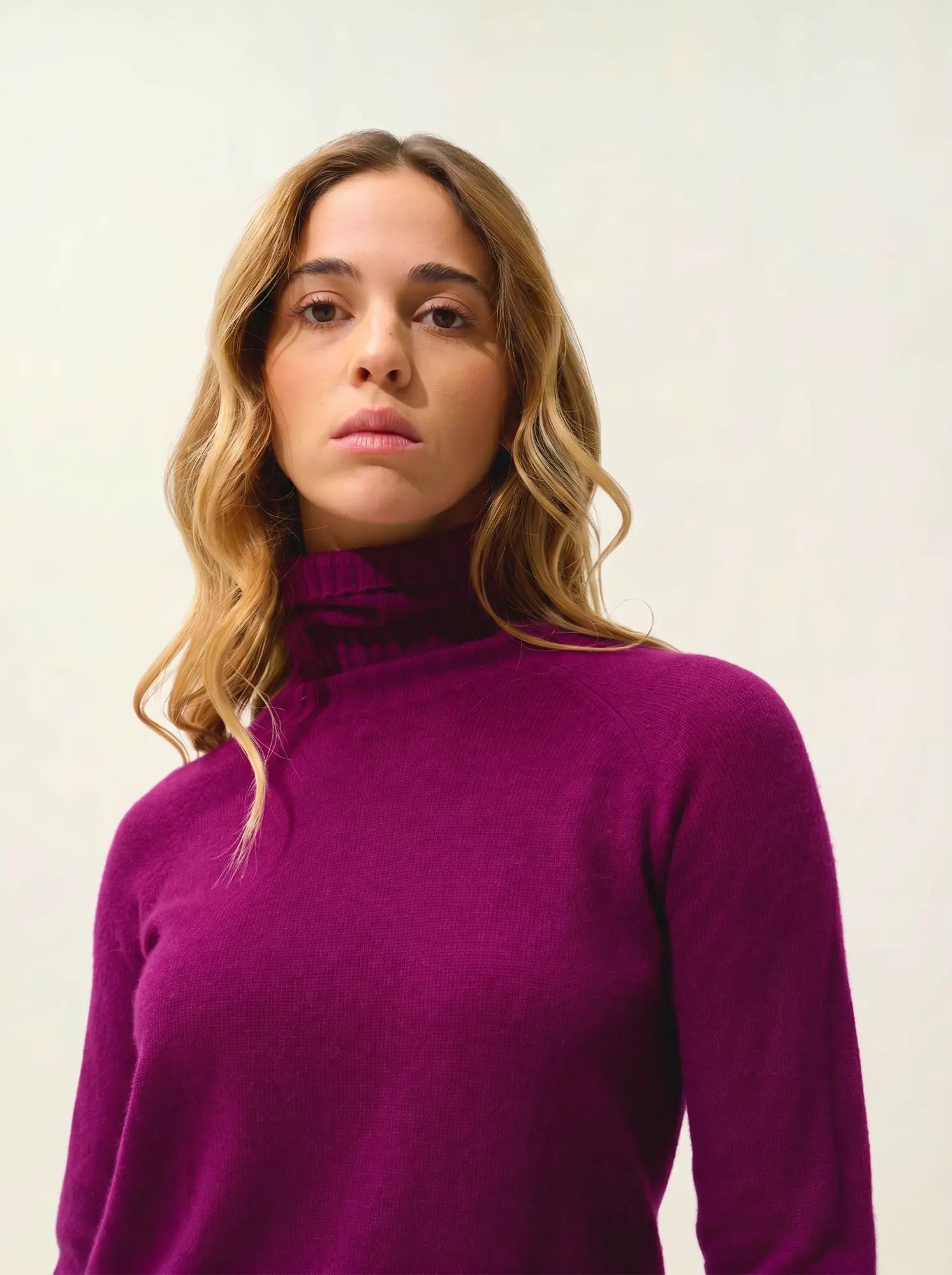 CASSY pull col roulé prune