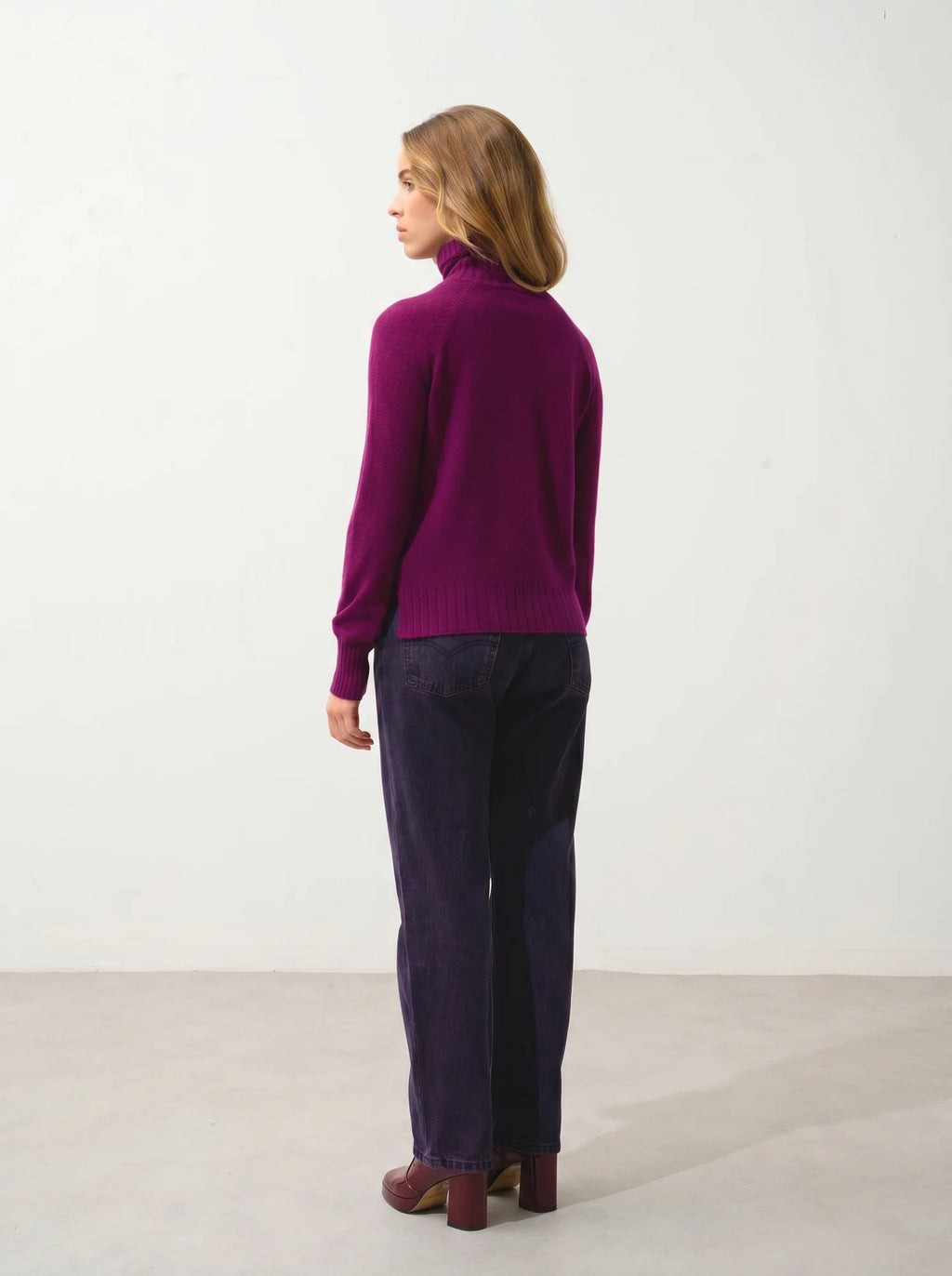 CASSY pull col roulé prune
