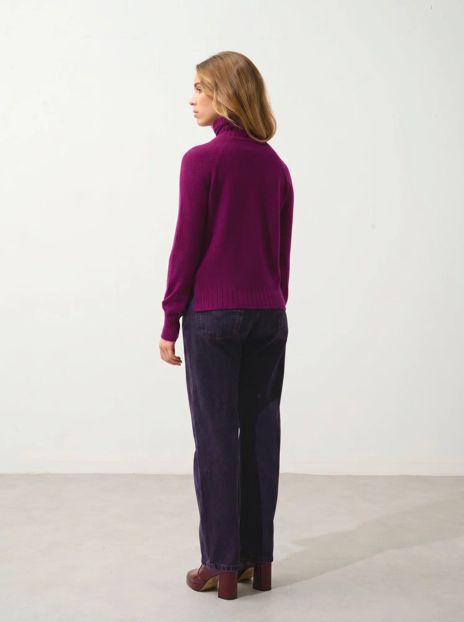 CASSY pull col roulé prune