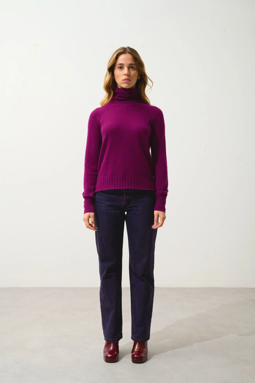 CASSY pull col roulé prune