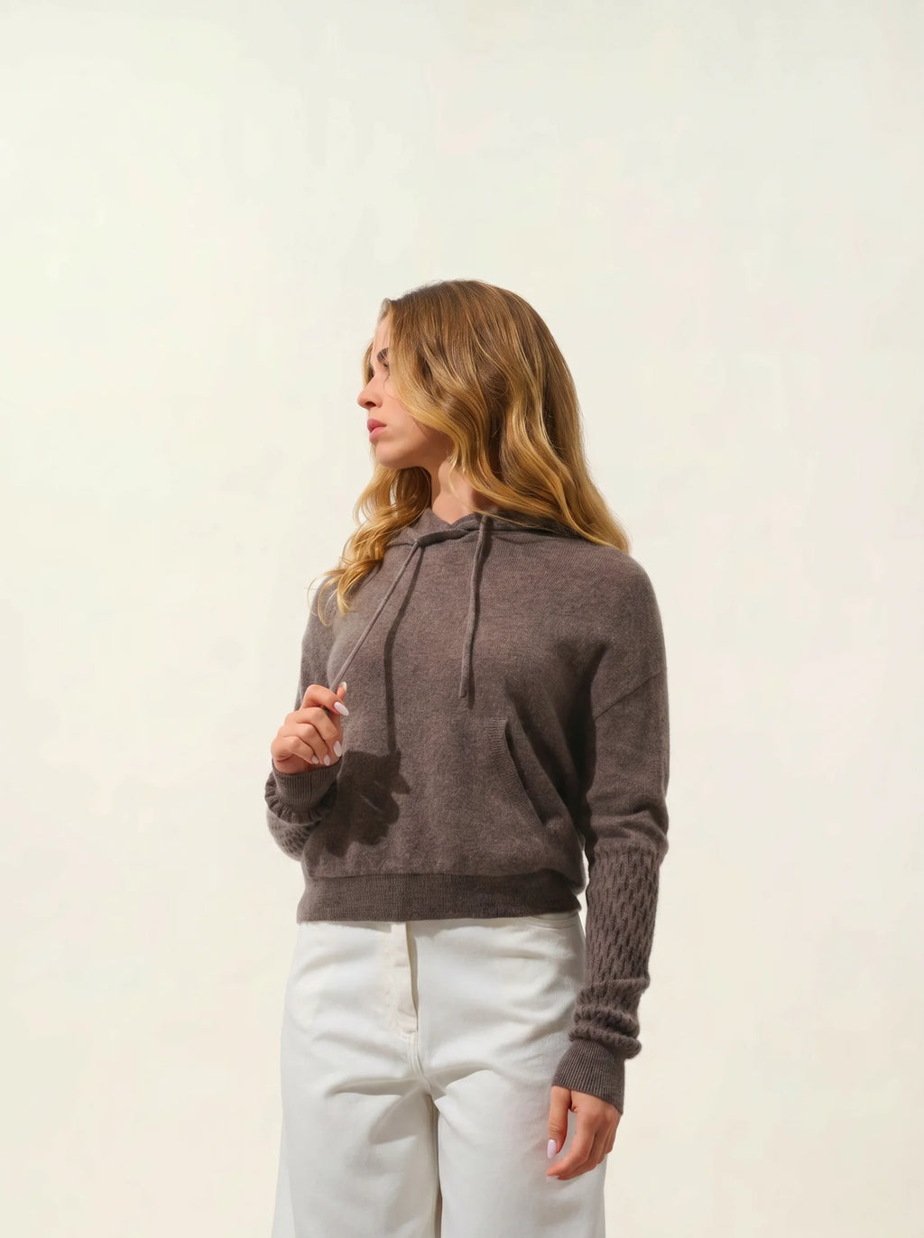 ELOWEN pull capuche taupe chiné