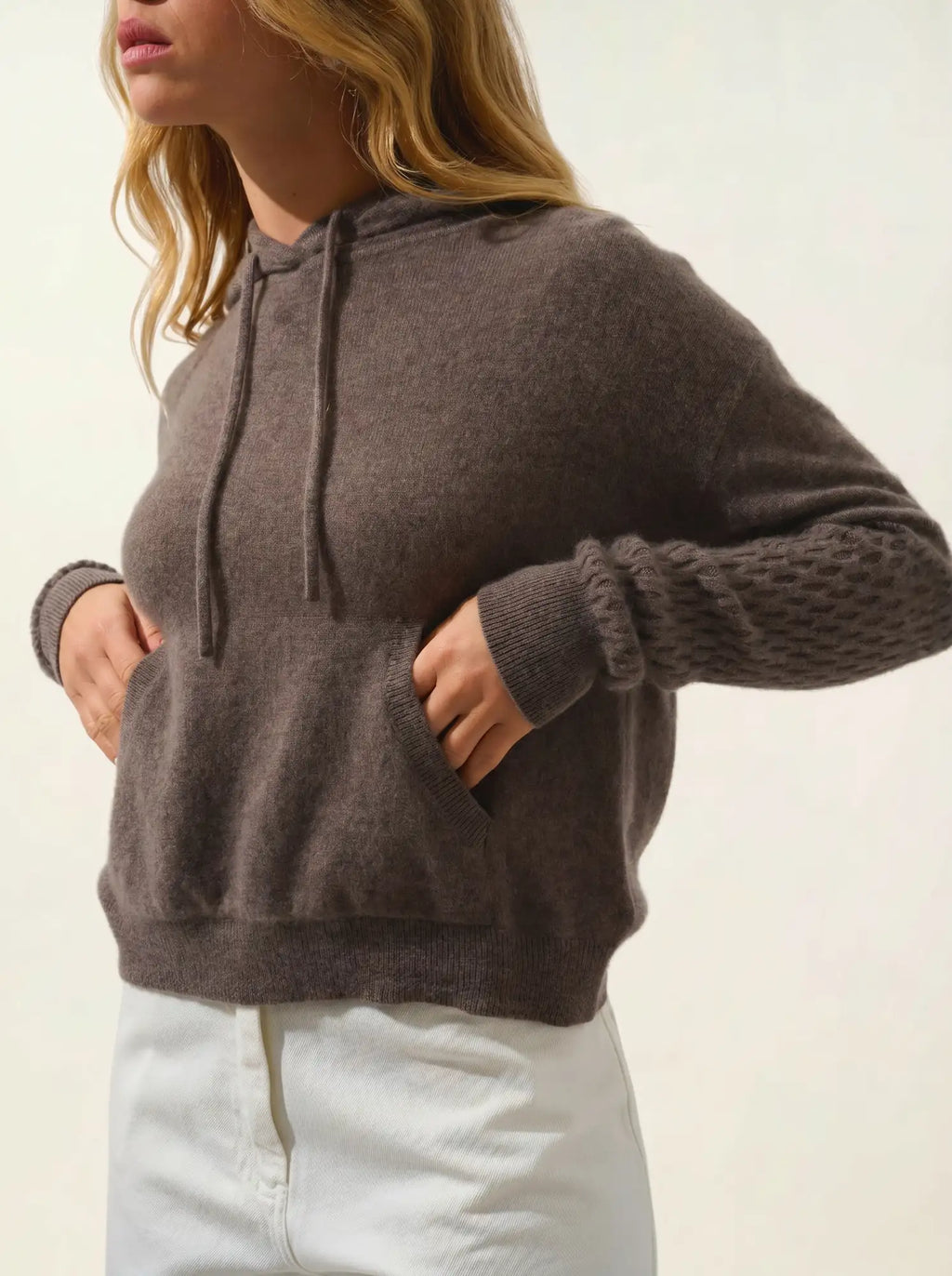 ELOWEN pull capuche taupe chiné