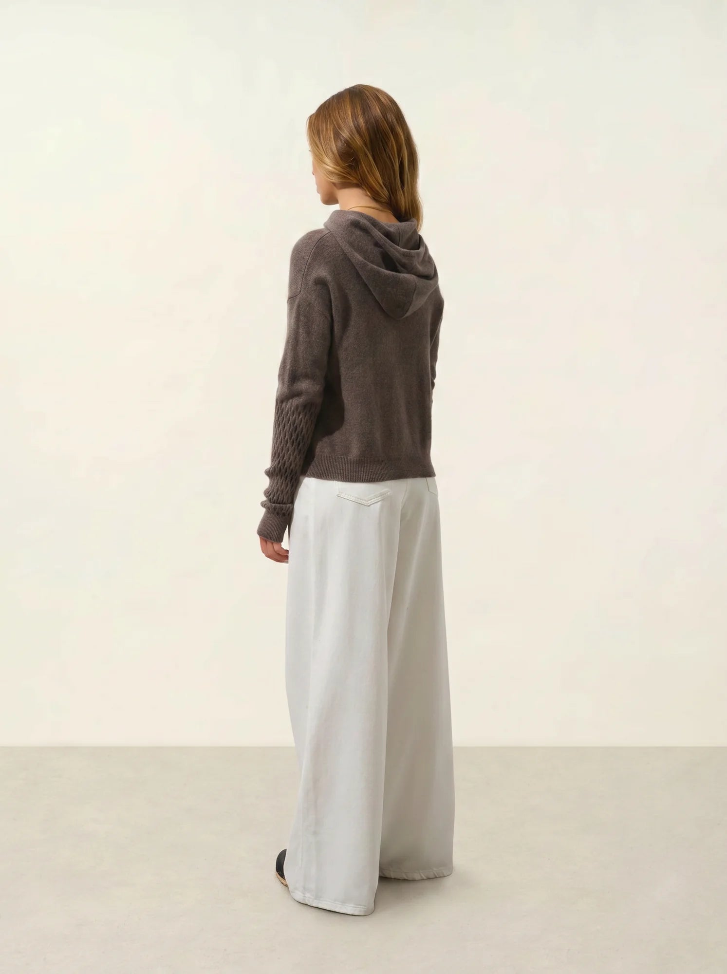 ELOWEN pull capuche taupe chiné