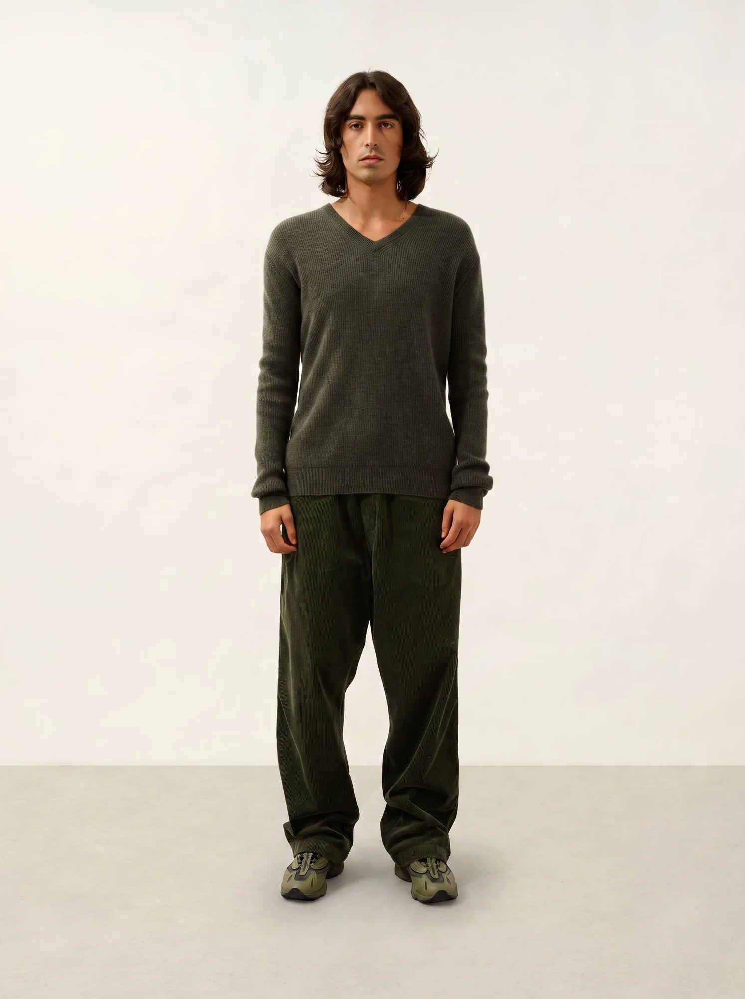 JARDON pullover v-ausschnitt khaki meliert