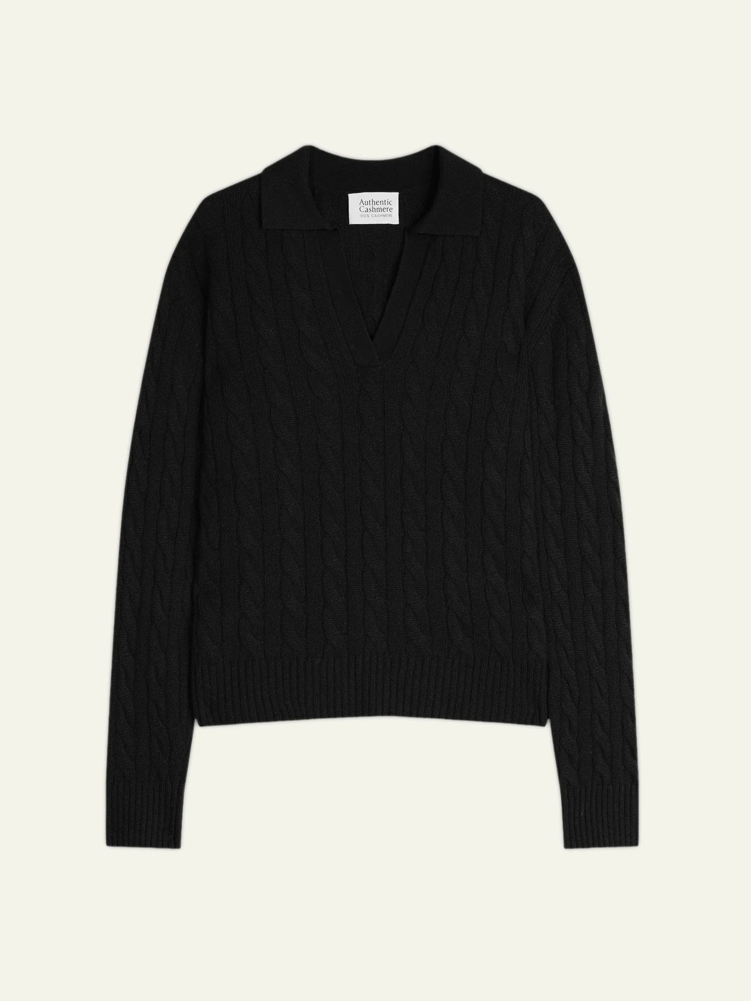 ELYSANDRA pull col polo ouvert 4 fils noir