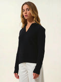 ELYSANDRA pull col polo ouvert 4 fils noir