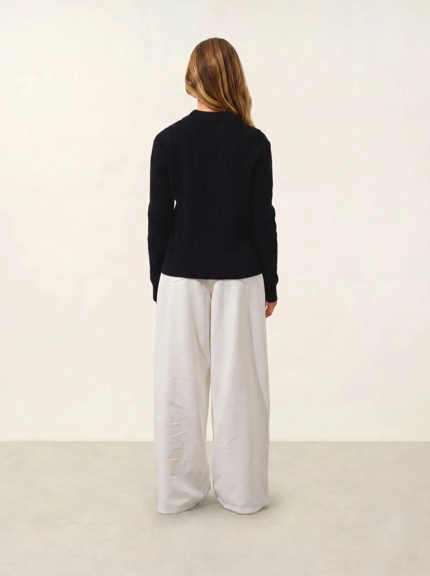 ELYSANDRA pull col polo ouvert 4 fils noir