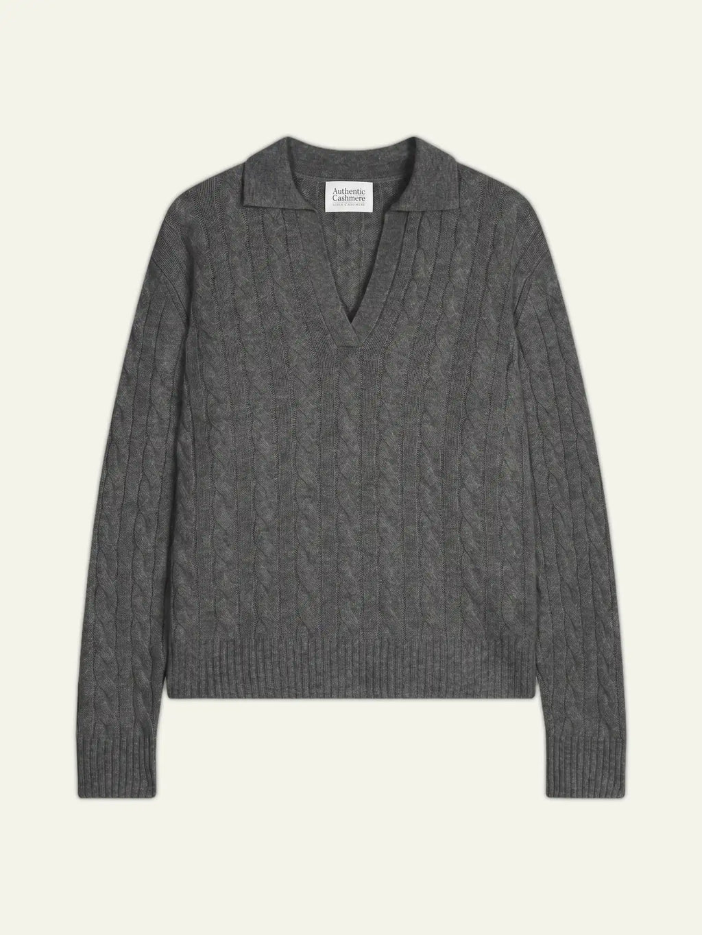 ELYSANDRA Pullover Polokragen offen 4-fädig Anthrazit meliert