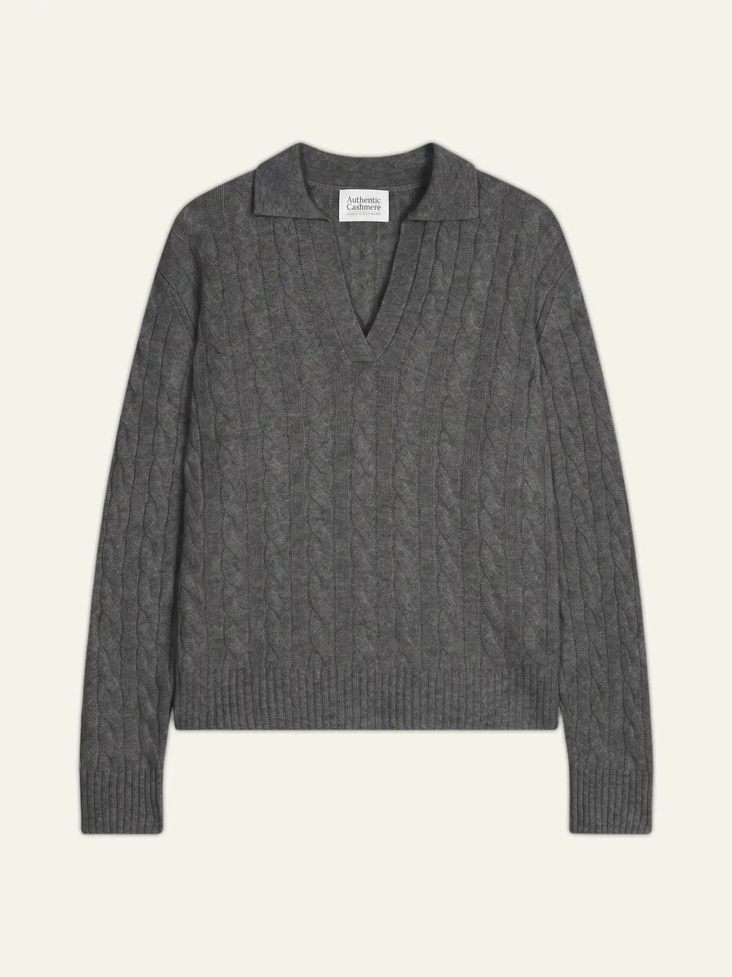 ELYSANDRA Pullover Polokragen offen 4-fädig Anthrazit meliert