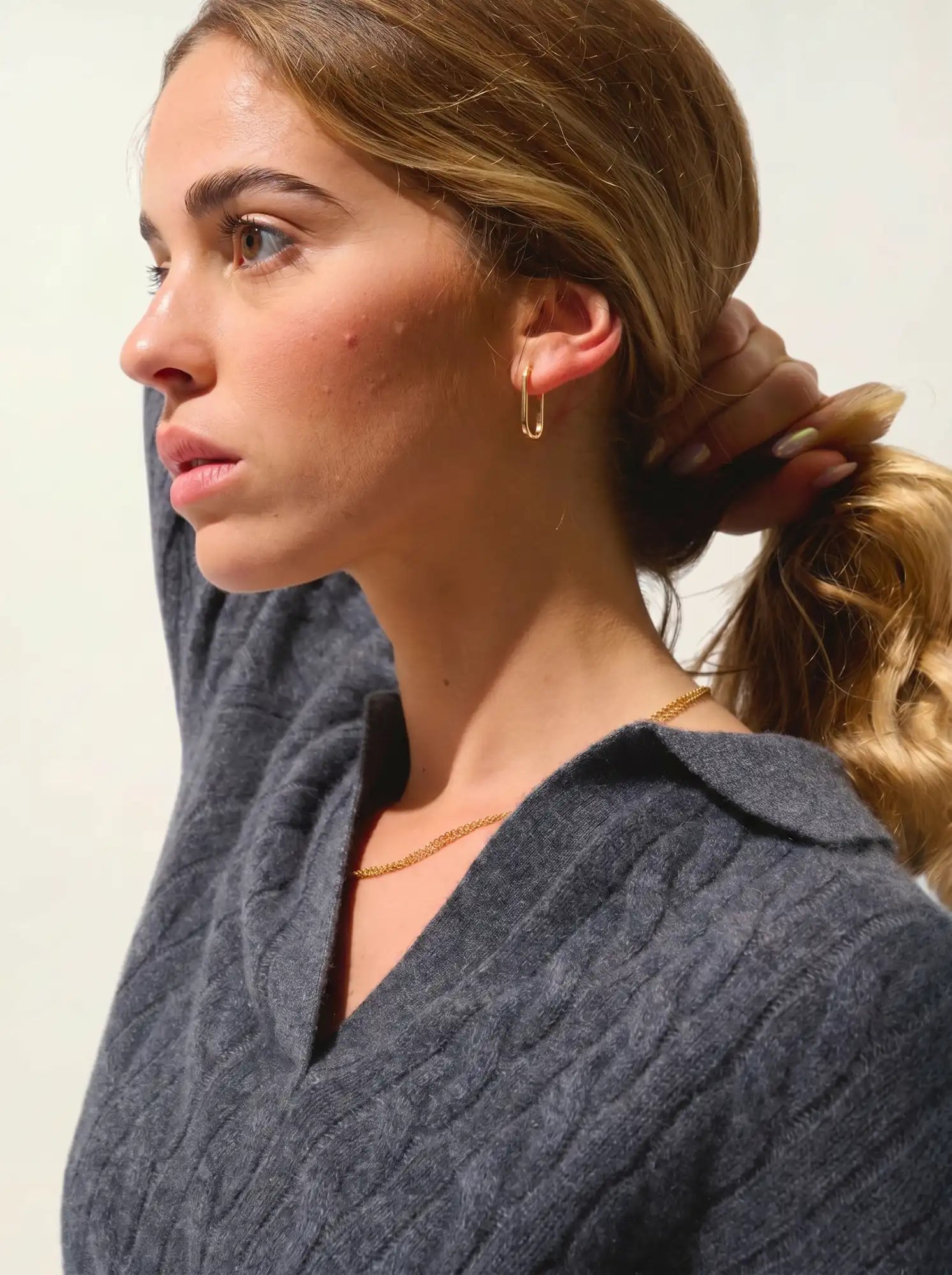 ELYSANDRA Pullover Polokragen offen 4-fädig Anthrazit meliert