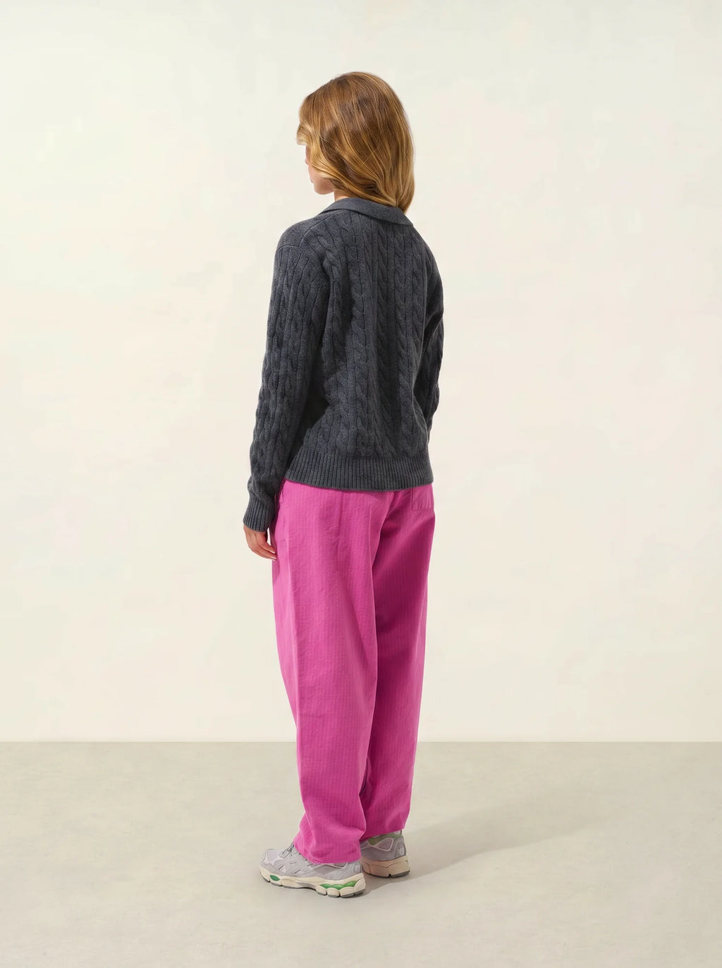 ELYSANDRA Pullover Polokragen offen 4-fädig Anthrazit meliert