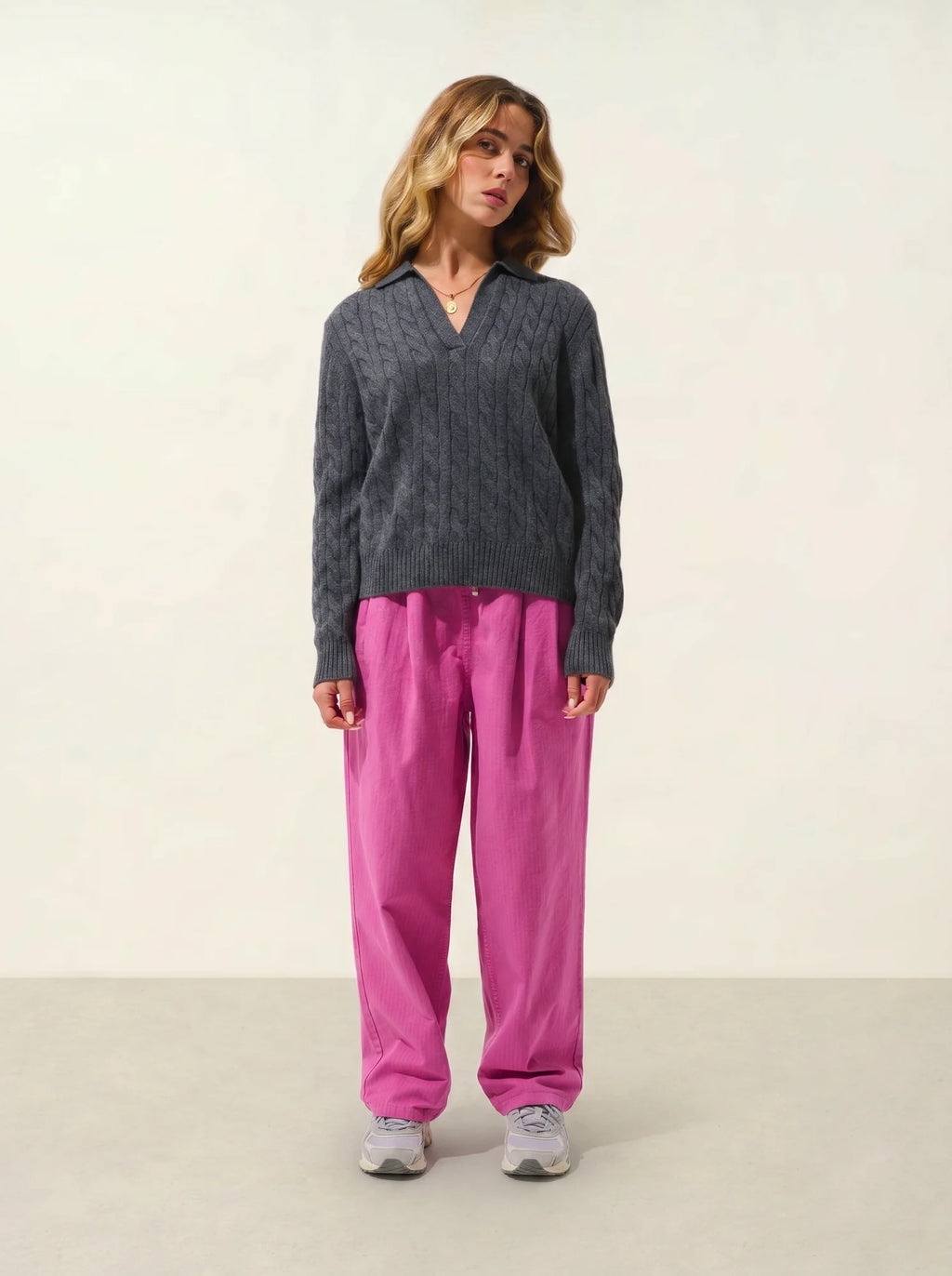 ELYSANDRA Pullover Polokragen offen 4-fädig Anthrazit meliert