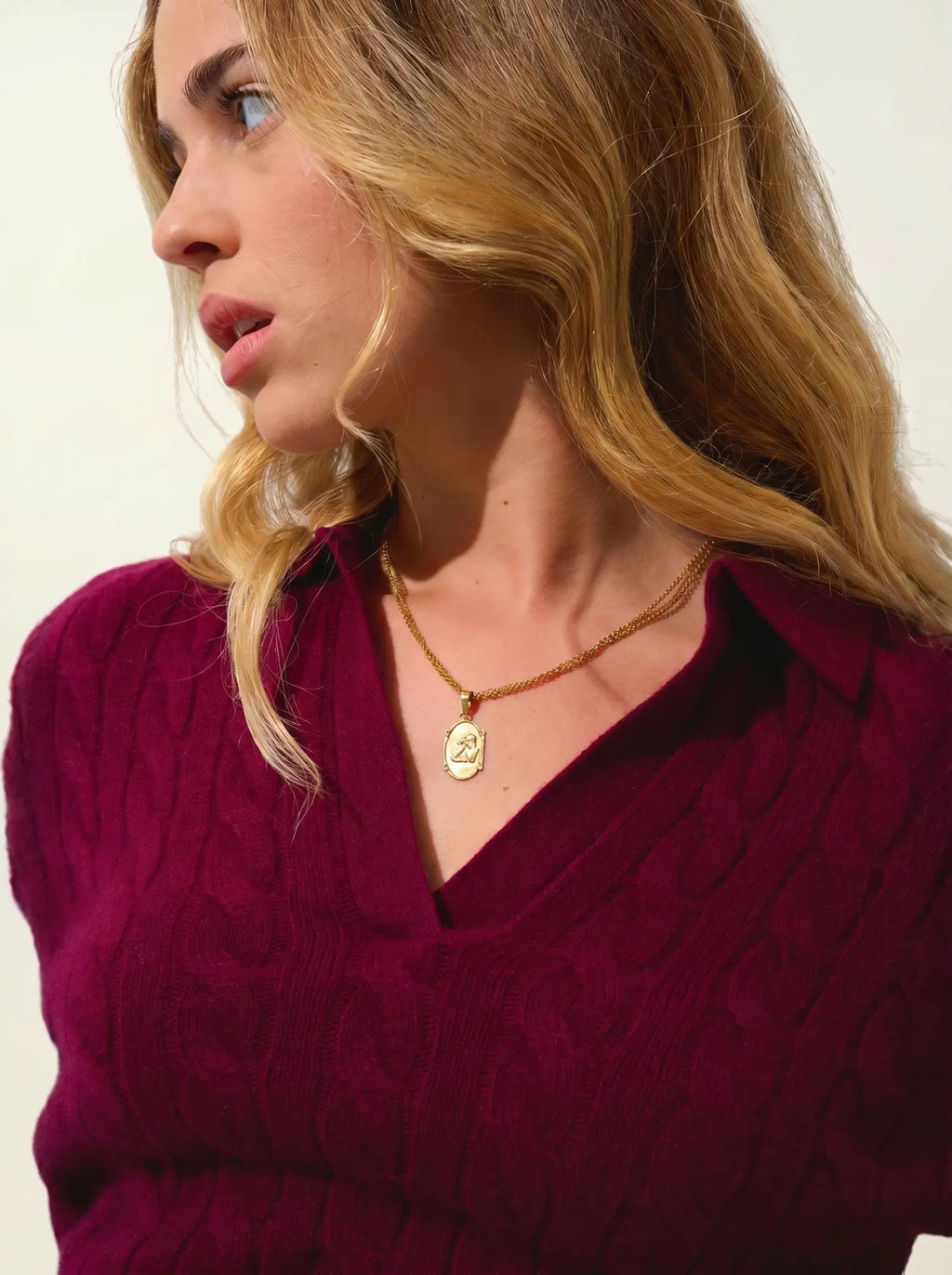 ELYSANDRA Pullover Polokragen offen 4-fädig Bordeaux