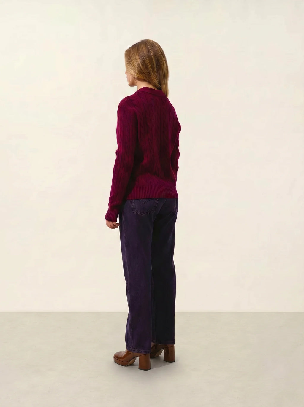 ELYSANDRA Pullover Polokragen offen 4-fädig Bordeaux