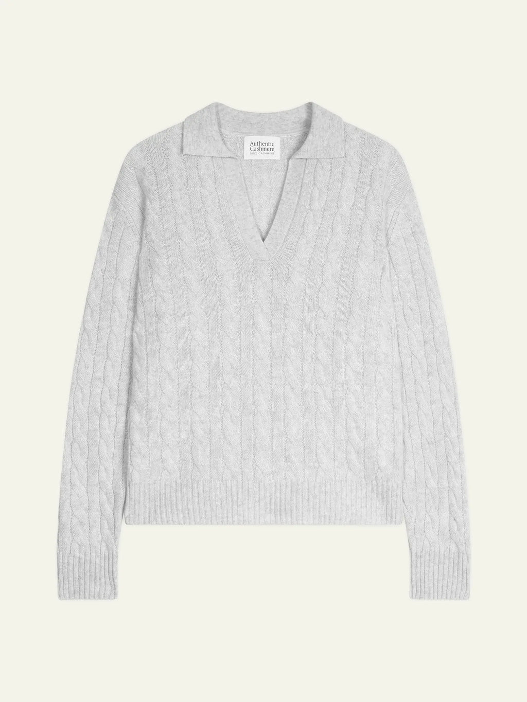 ELYSANDRA pull col polo ouvert 4 fils gris perle chiné