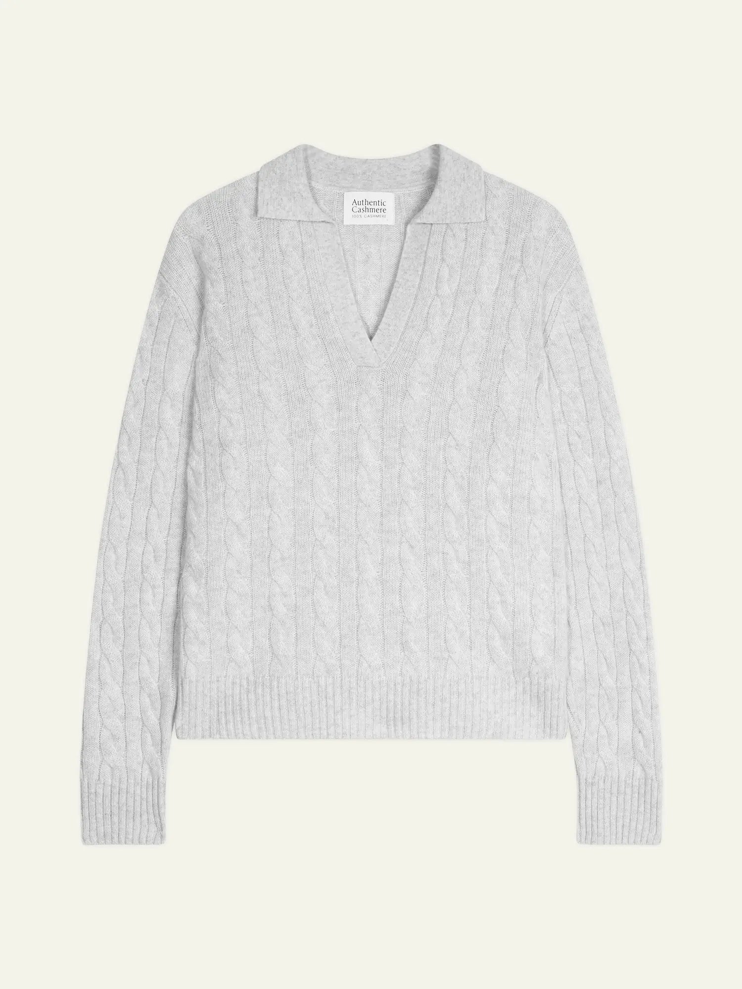 ELYSANDRA pull col polo ouvert 4 fils gris perle chiné