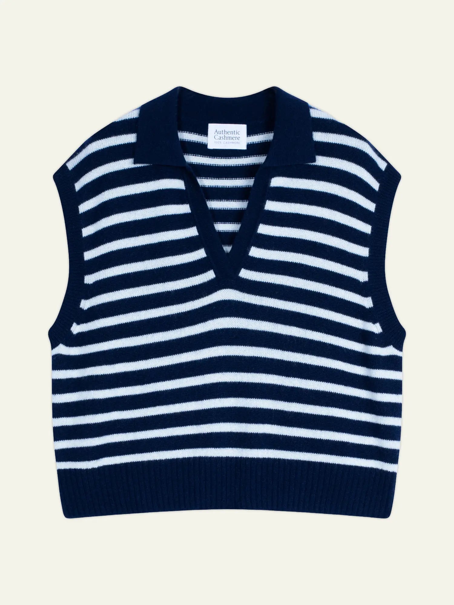 FELINA Pullover Polokragen offen ärmellos 4-fädig Marineblau und Elfenbein