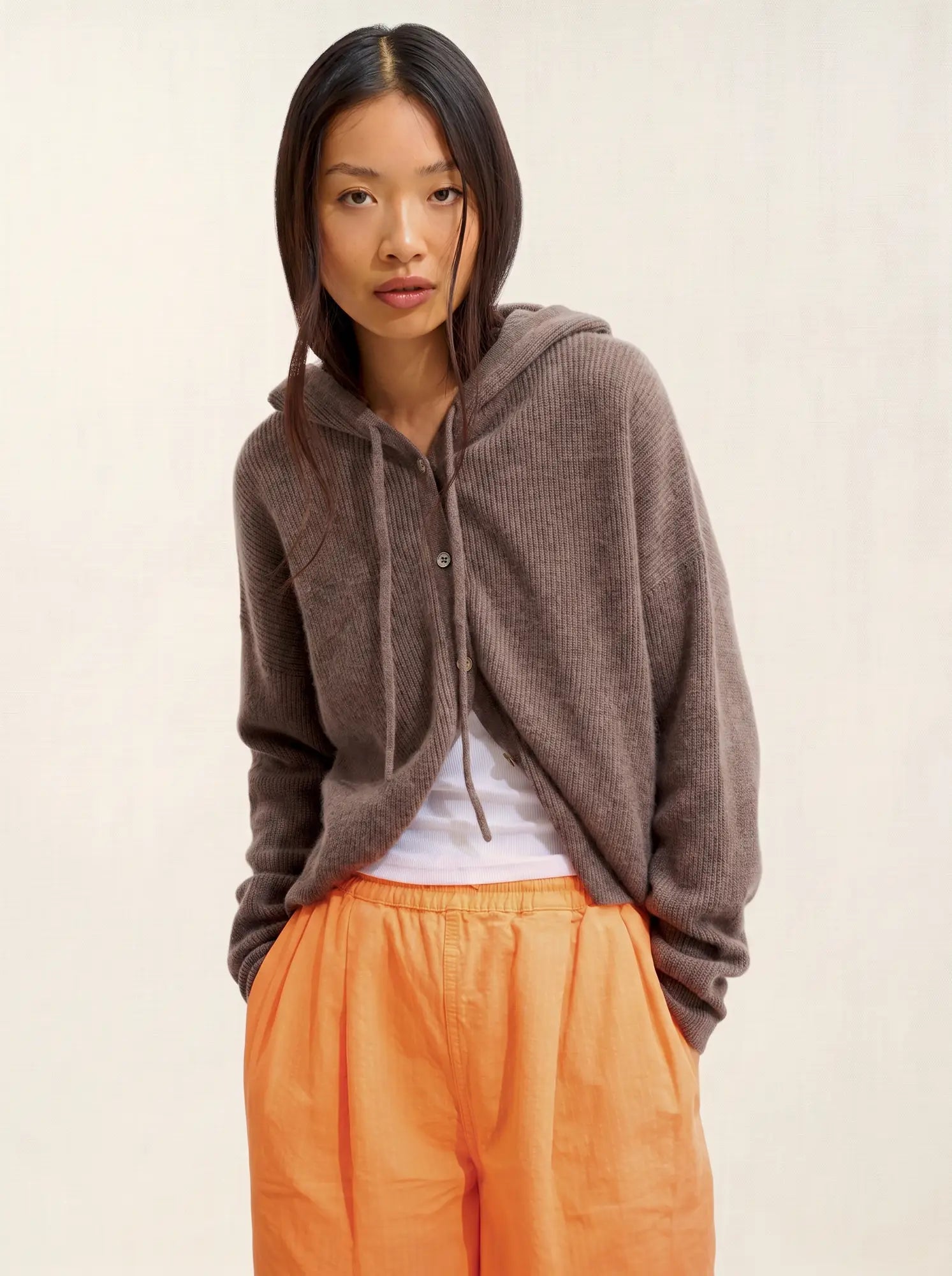 ELARA cardigan capuche taupe chiné