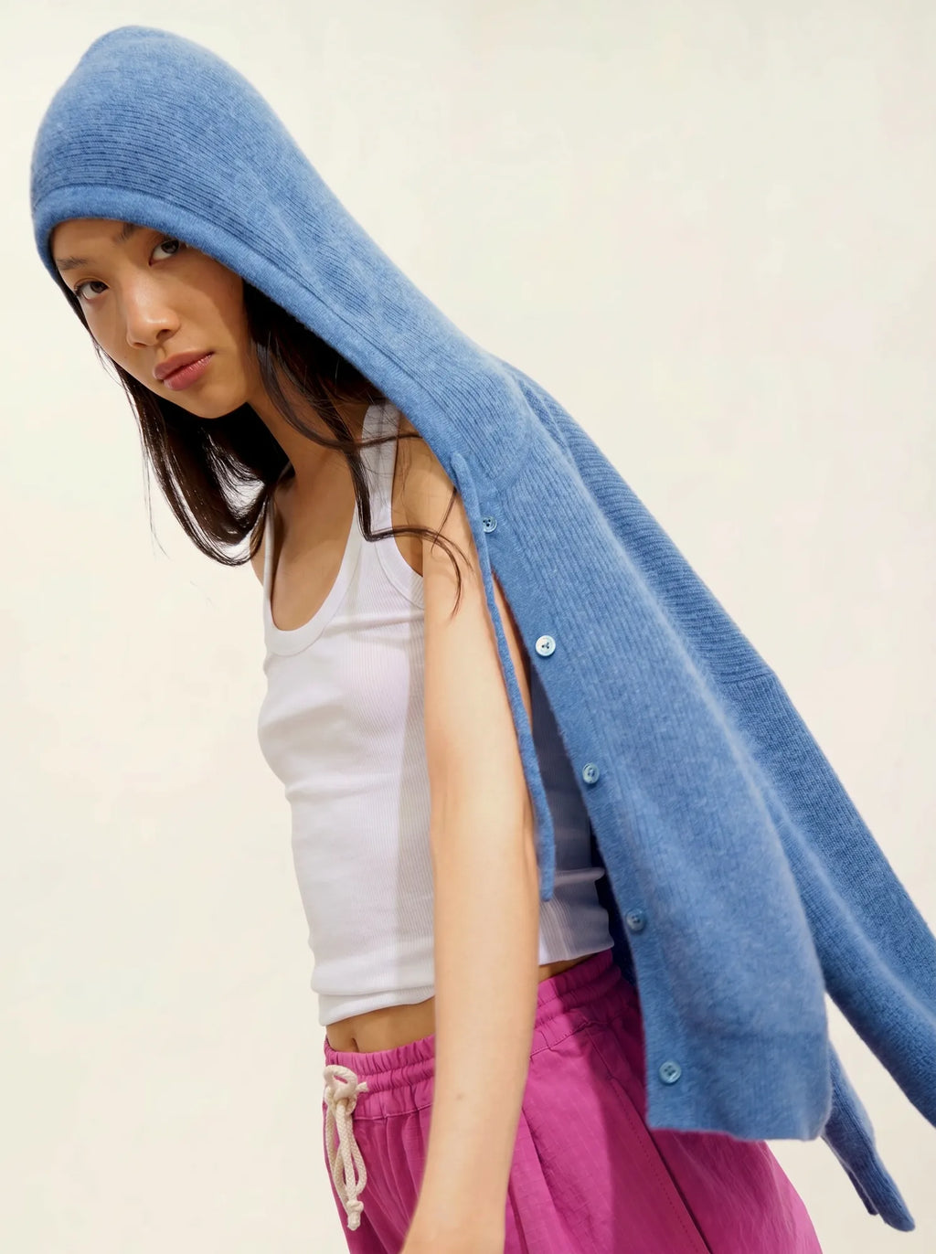 ELARA cardigan capuche bleu denim