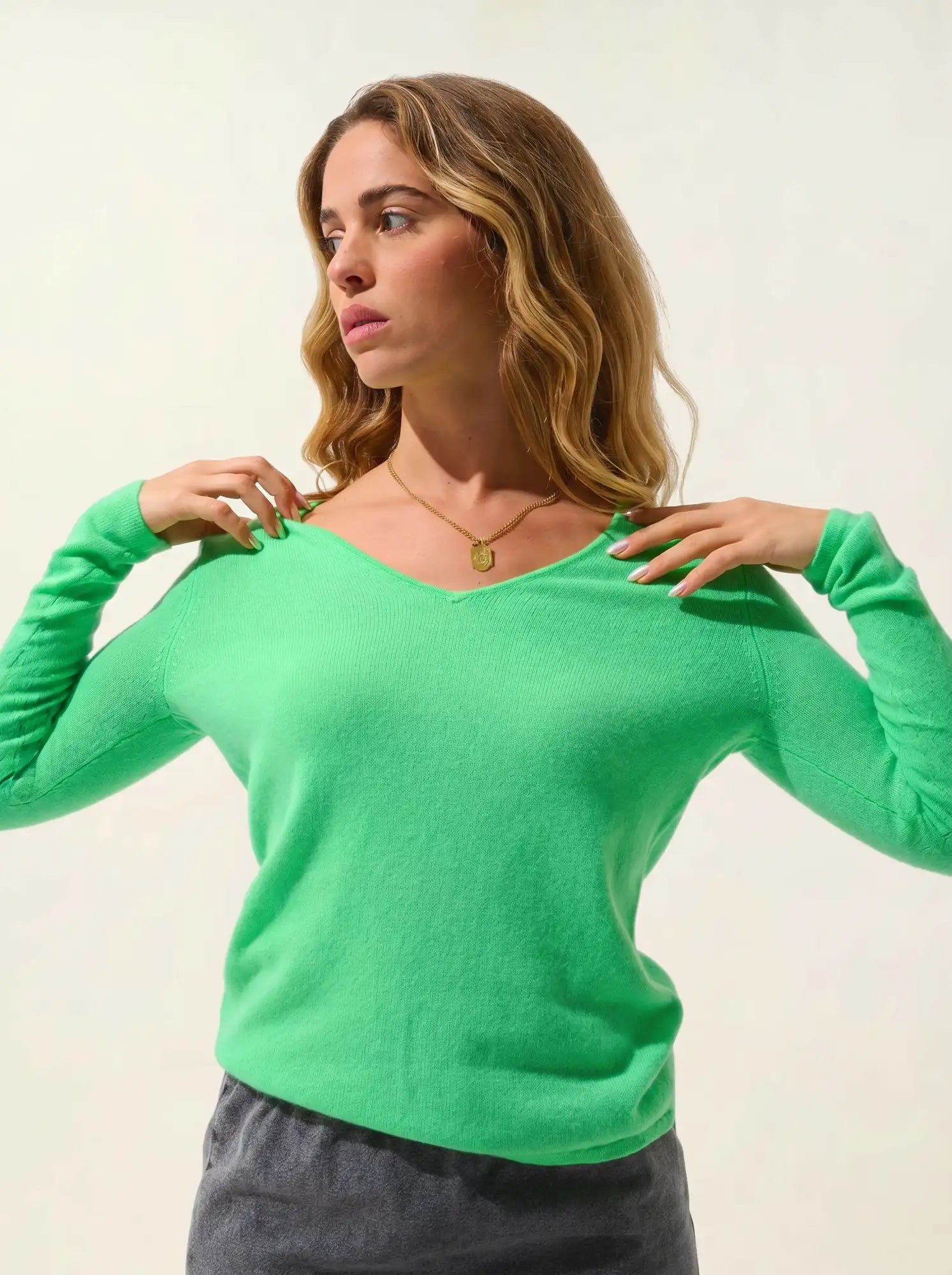 GALISE Pullover V-Ausschnitt Kaktusgrün