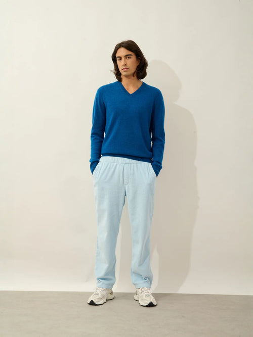 AGEL pull col V bleu chiné
