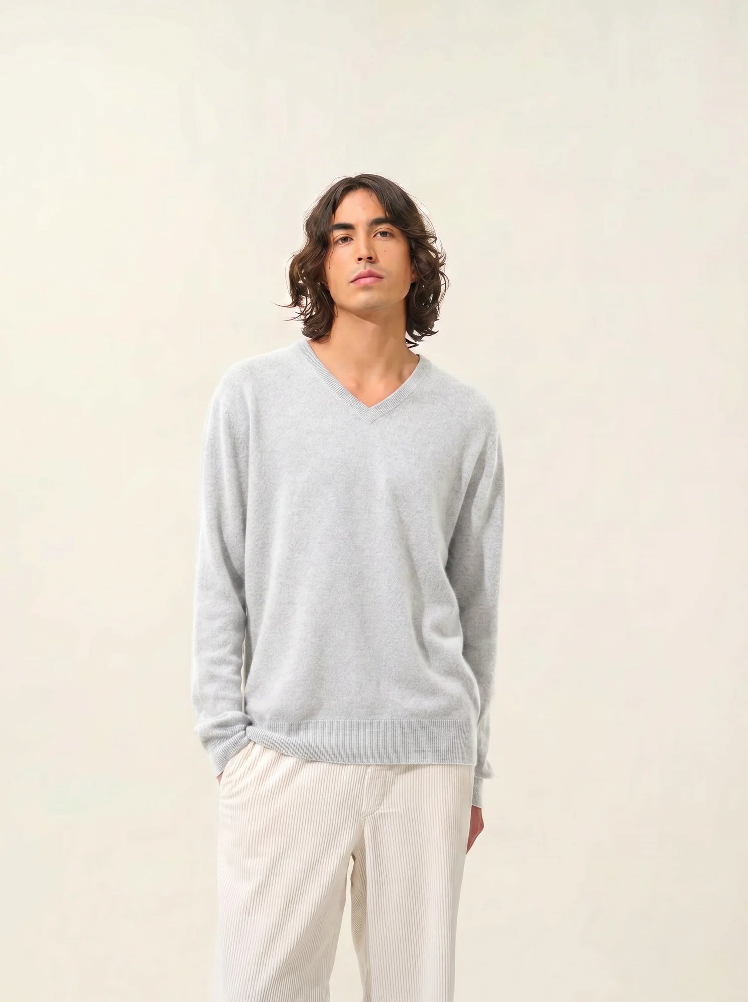 AGEL pullover v-ausschnitt perlgrau meliert