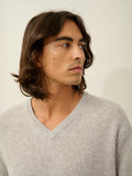 VICTOR pull col V 4 fils gris clair chiné