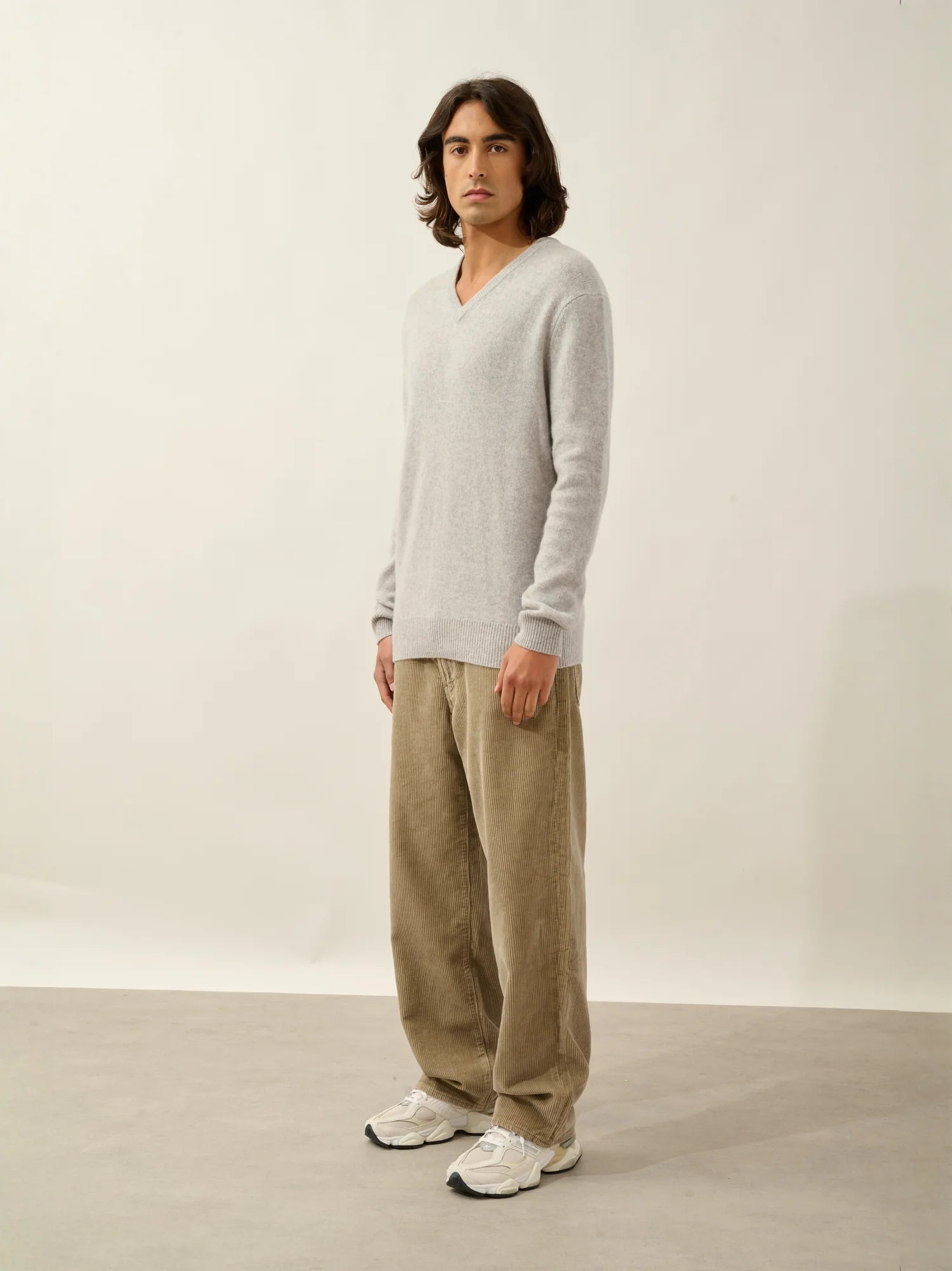 VICTOR pull col V 4 fils gris clair chiné