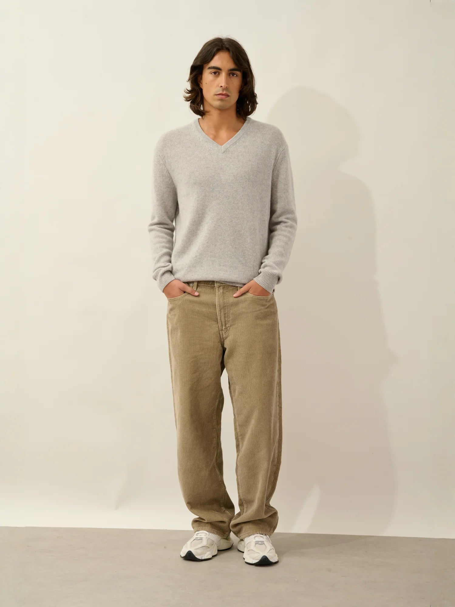 VICTOR pull col V 4 fils gris clair chiné