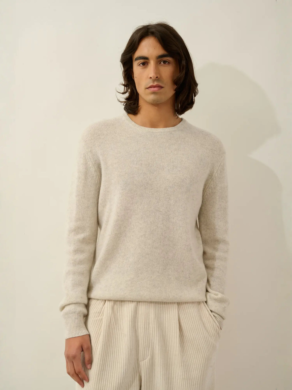 VICTO pull col rond 4 fils gris perle chiné
