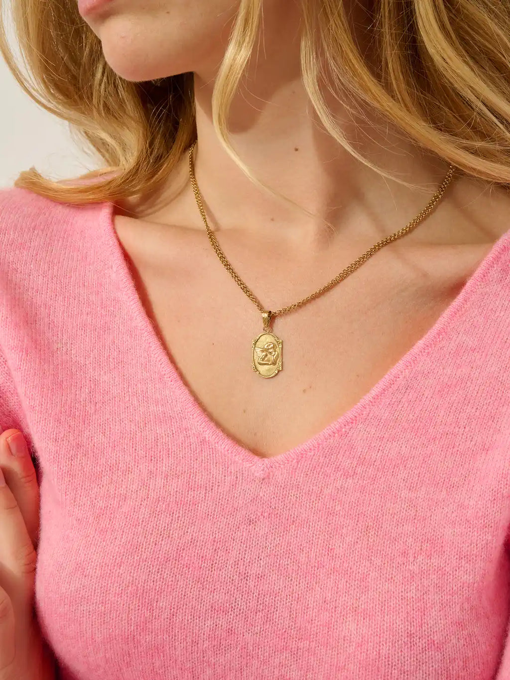GALISE Pullover V-Ausschnitt Rosa meliert