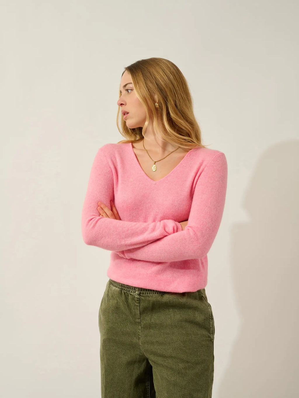 GALISE Pullover V-Ausschnitt Rosa meliert