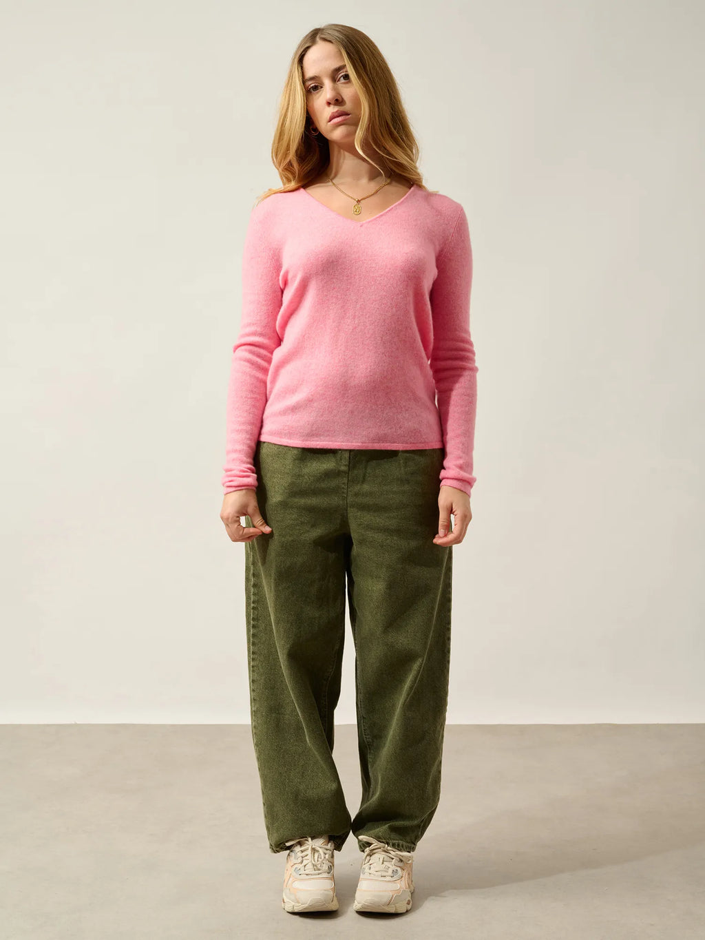 GALISE Pullover V-Ausschnitt Rosa meliert