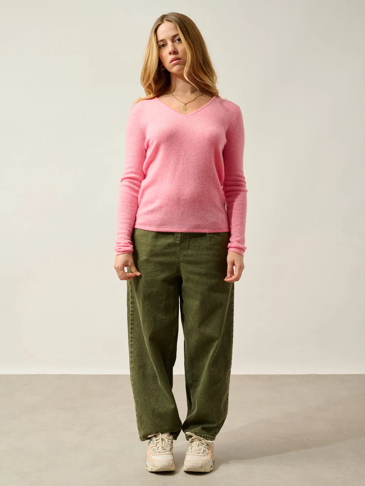 GALISE Pullover V-Ausschnitt Rosa meliert