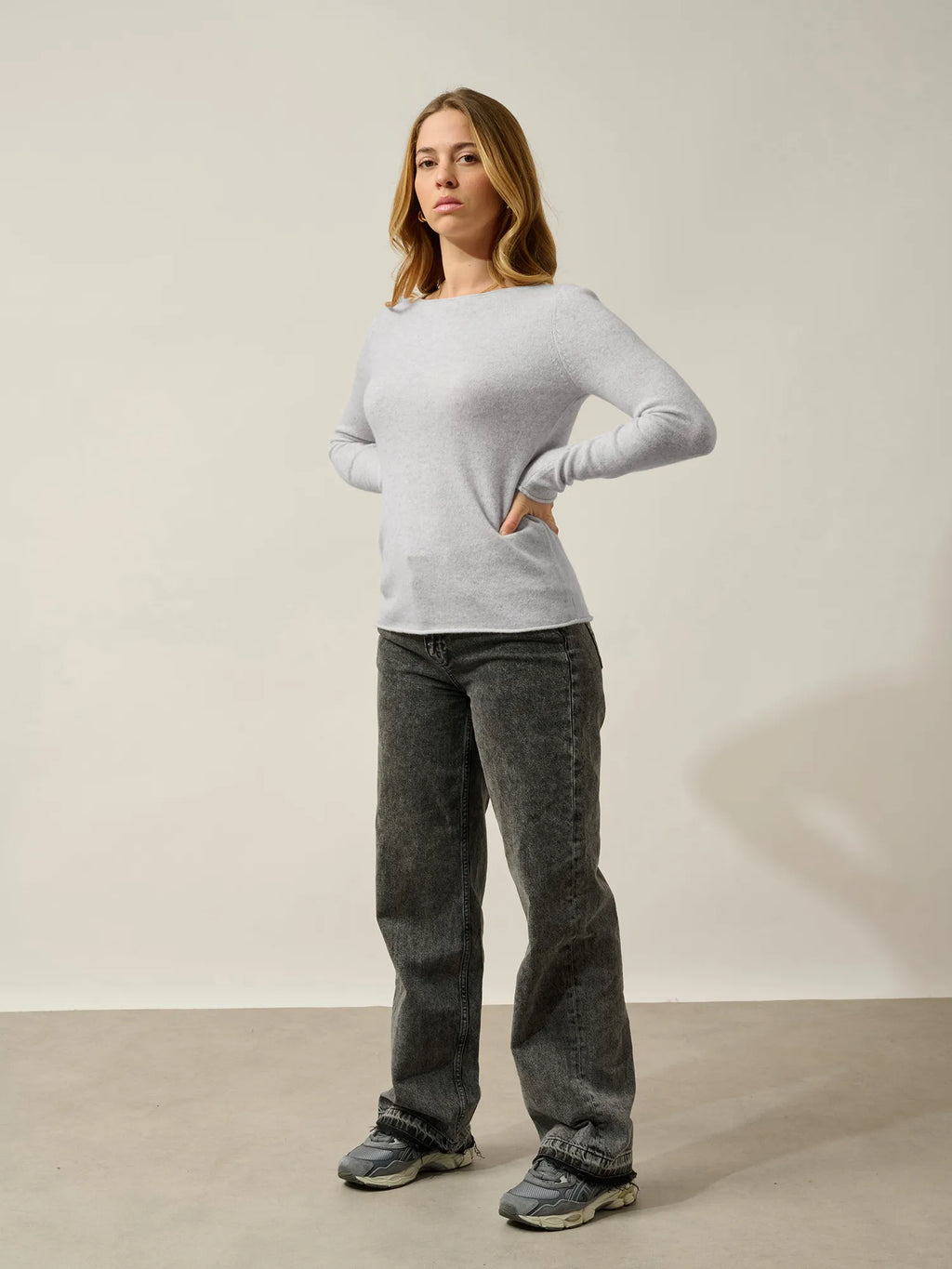 CRIOU pull col bateau gris perle chiné