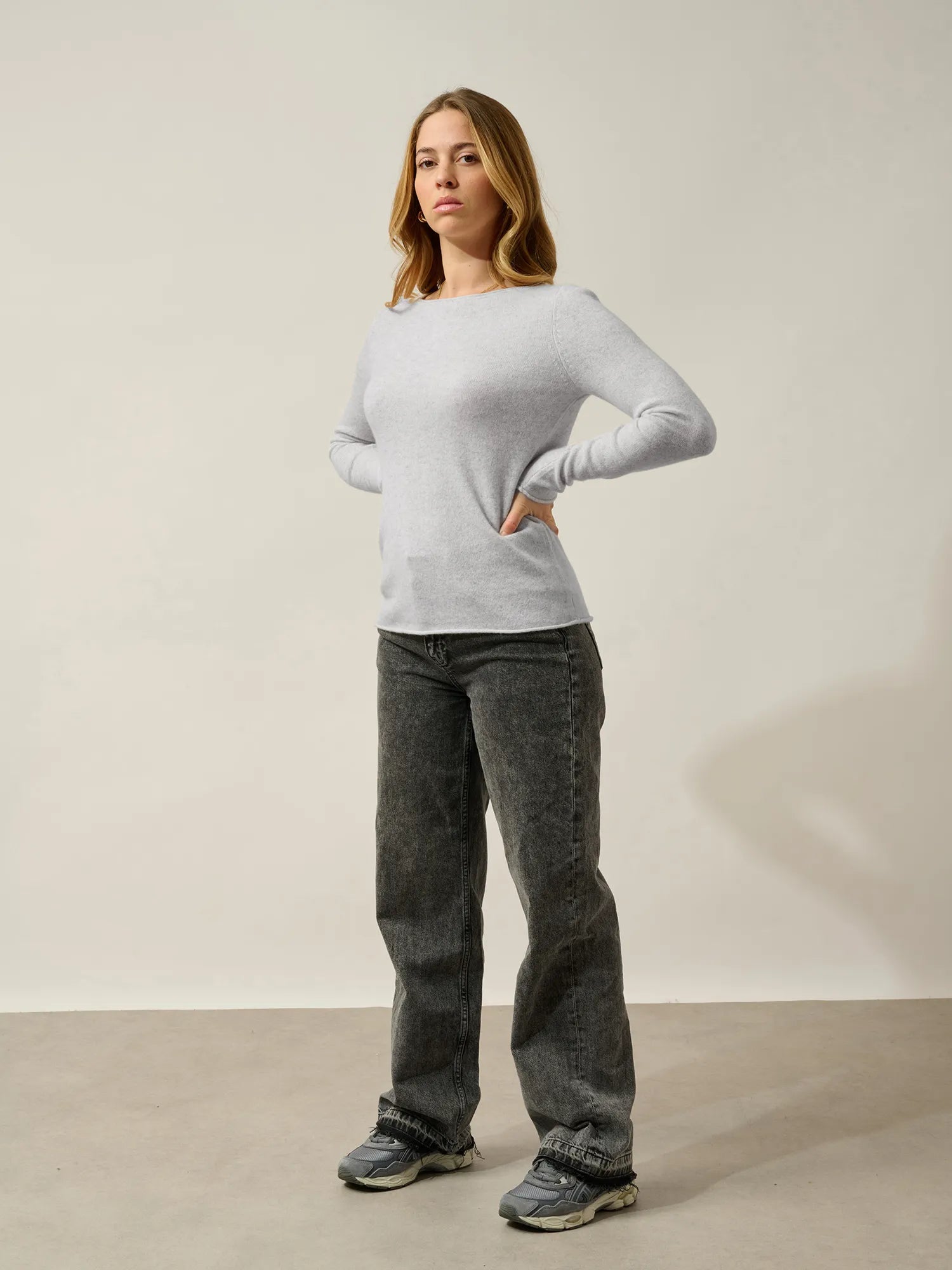 CRIOU pull col bateau gris perle chiné
