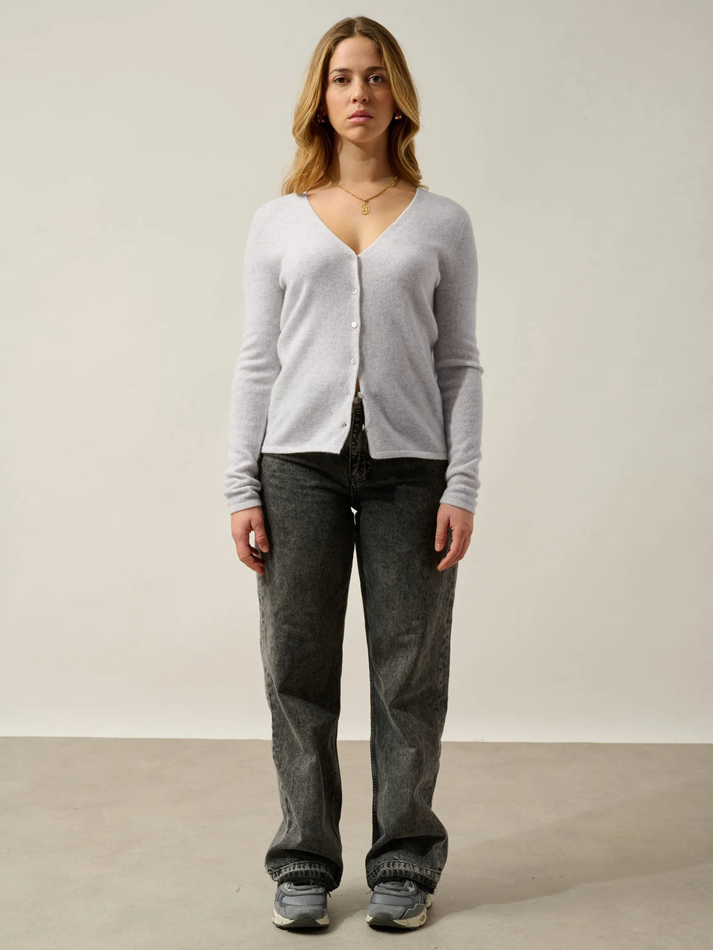 CHALAIS cardigan col V gris perle chiné